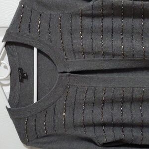 Talbots Petites Grey Beaded Cardigan Sweater Elegant Wool Blend Embellished SP